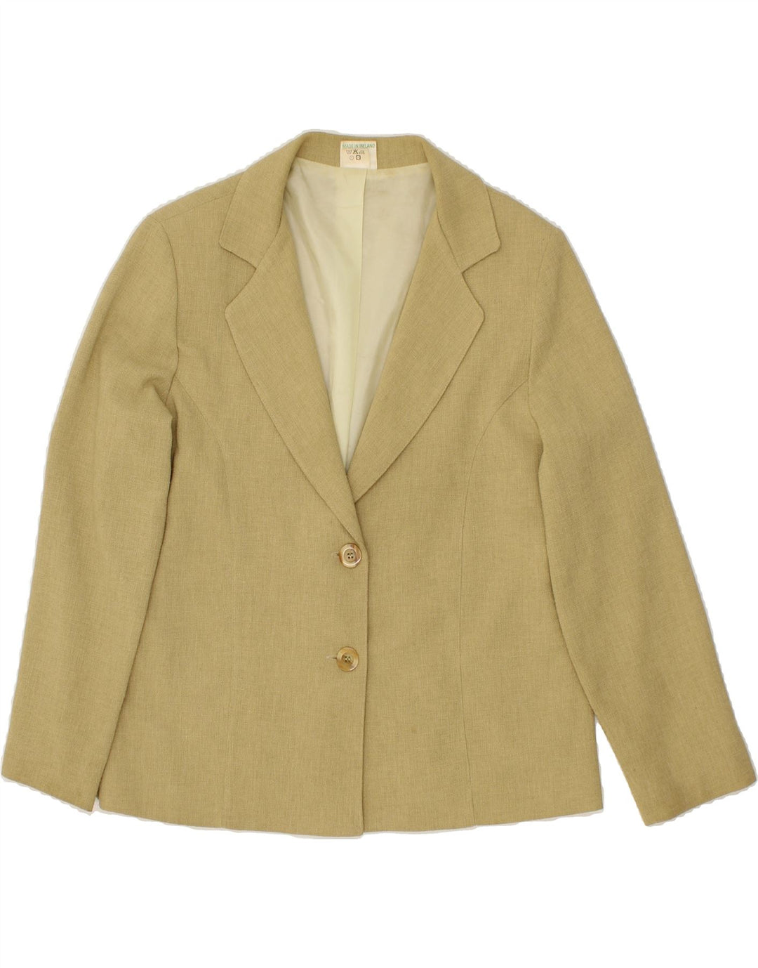 VINTAGE Womens 2 Button Blazer Jacket UK 16 Large Khaki Polyester Vintage Vintage and Second-Hand Vintage from Messina Hembry 