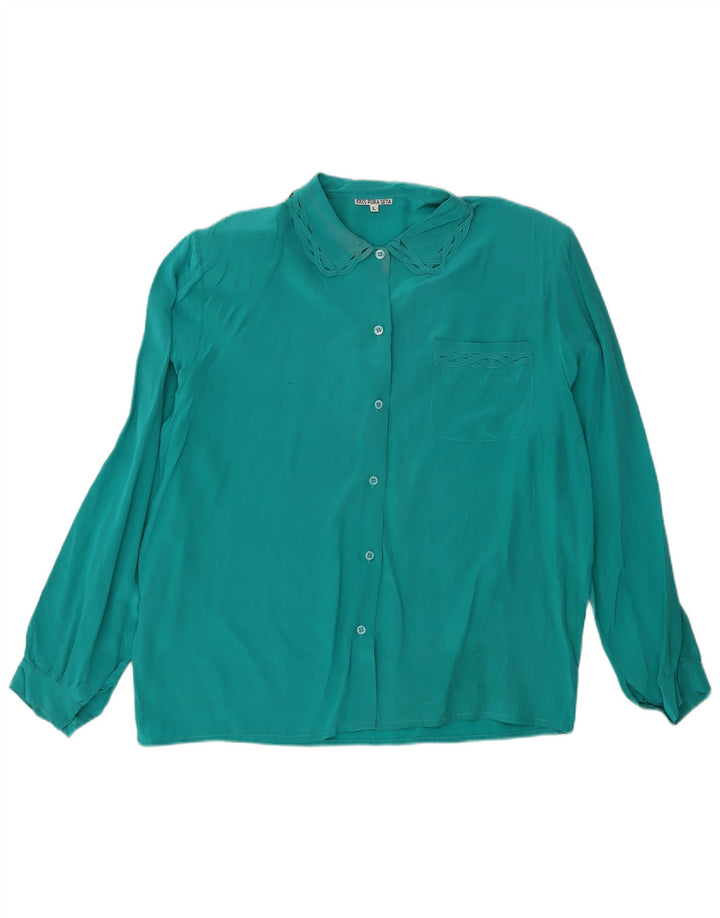 Bluză de cămașă vintage pentru femei UK 16, mare, verde, mătase