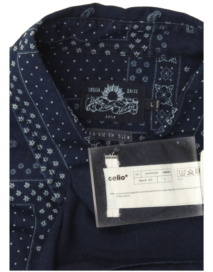 Cămașă cu mânecă scurtă pentru bărbați Celio Indigo, mare, albastru, bumbac mozaic