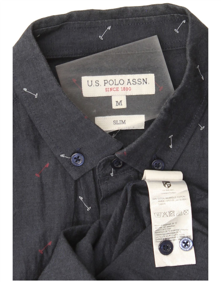 U.S. Polo Assn. Cămașă subțire cu model abstract pentru bărbați, bumbac bleumarin mediu
