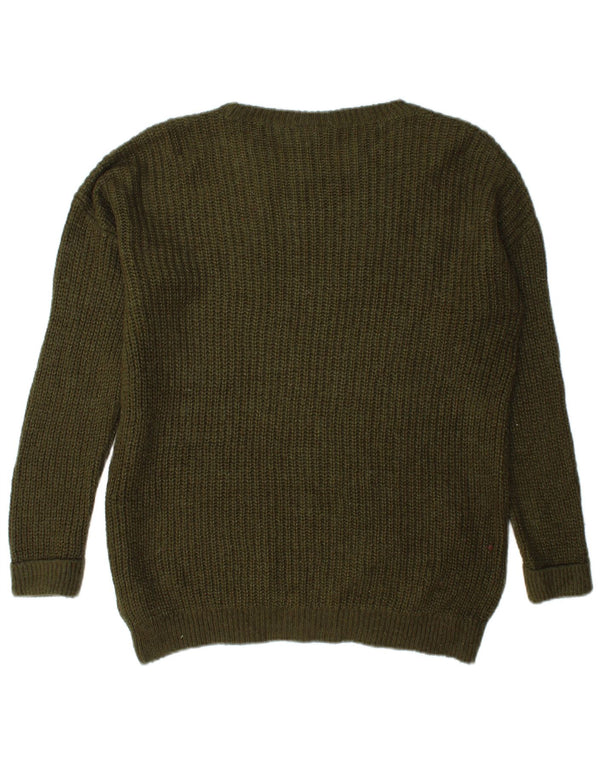 Topshop Pulover supradimensionat pentru femei cu gât de barcă UK 6 XS Kaki Acrilic