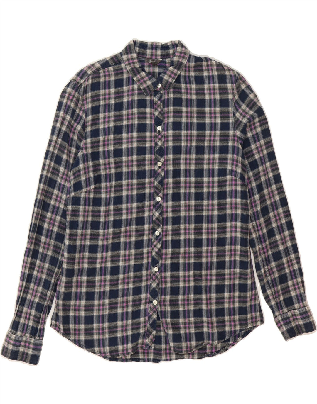 EDDIE BAUER Womens Flannel Shirt UK 14 Medium Navy Blue Check Cotton Vintage Eddie Bauer and Second-Hand Eddie Bauer from Messina Hembry 