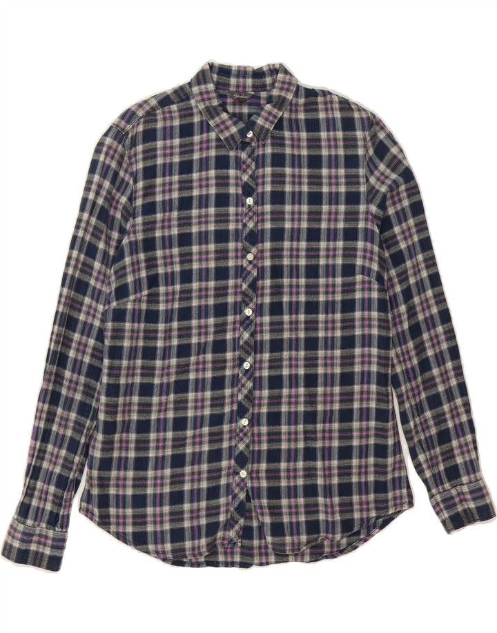 EDDIE BAUER Womens Flannel Shirt UK 14 Medium Navy Blue Check Cotton Vintage Eddie Bauer and Second-Hand Eddie Bauer from Messina Hembry 