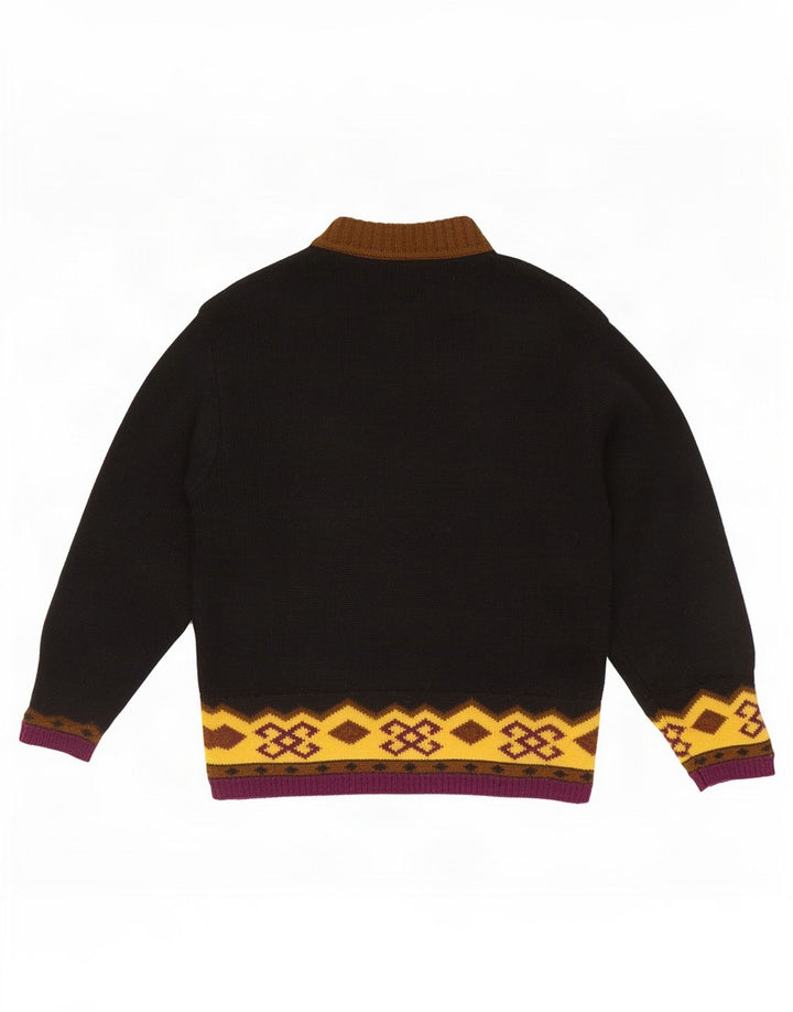 Pulover Sisley pentru bărbați cu gât țestoasă, lână Fair Isle, neagră medie