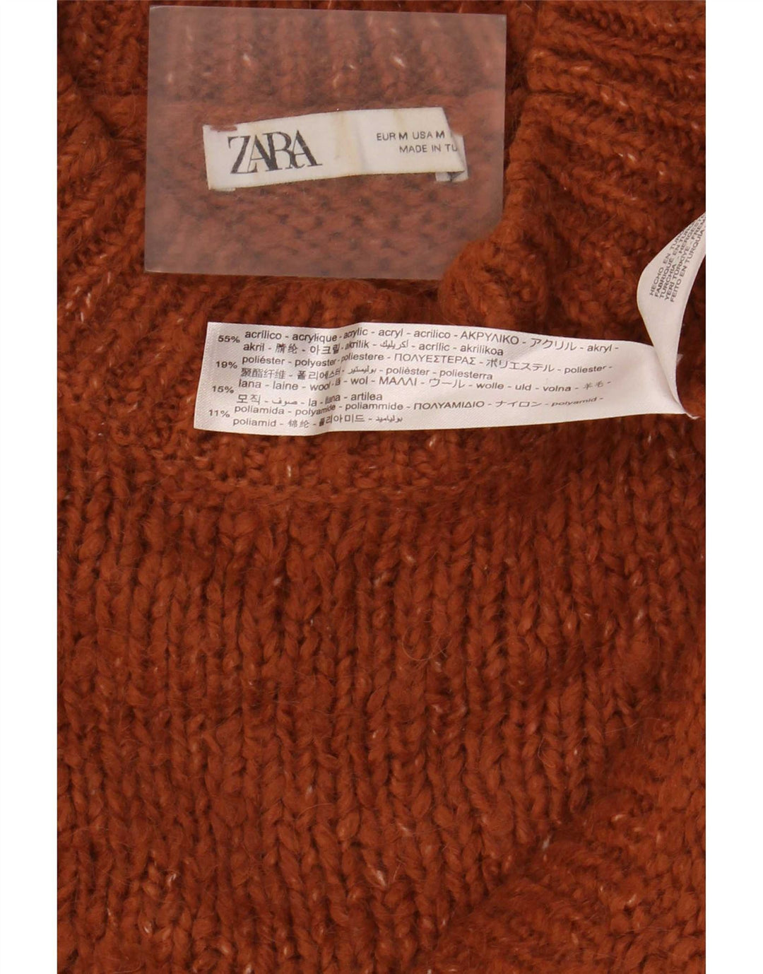 Pulover cu gât țestoasă pentru femei Zara UK 14, maro mediu cu pete