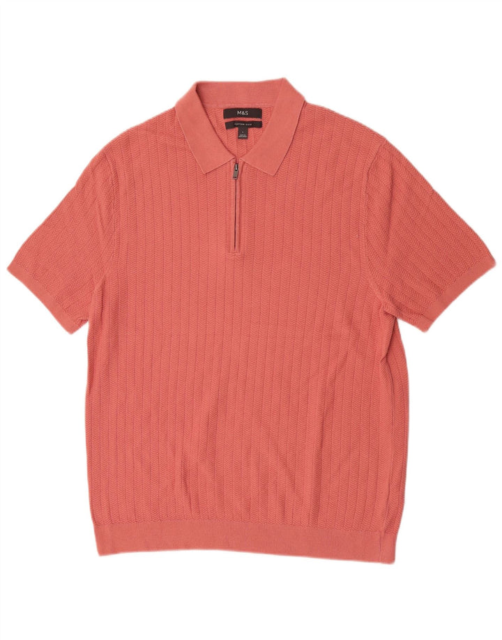 Tricou polo pentru bărbați Marks & Spencer, bumbac roz mare