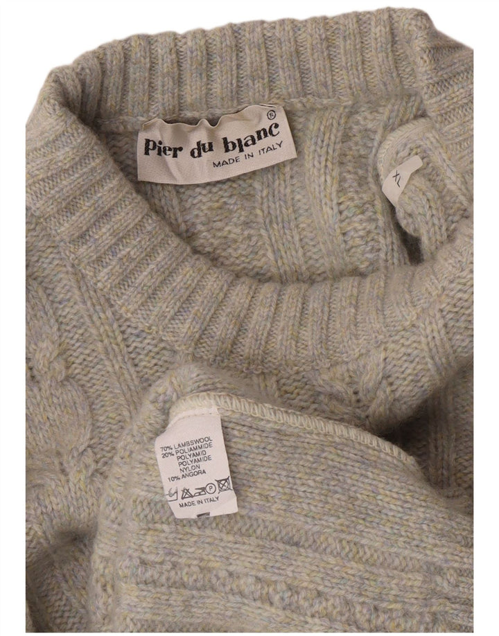 Pulover vintage pentru bărbați cu gât roșu, XL, lână de miel cu pete gri