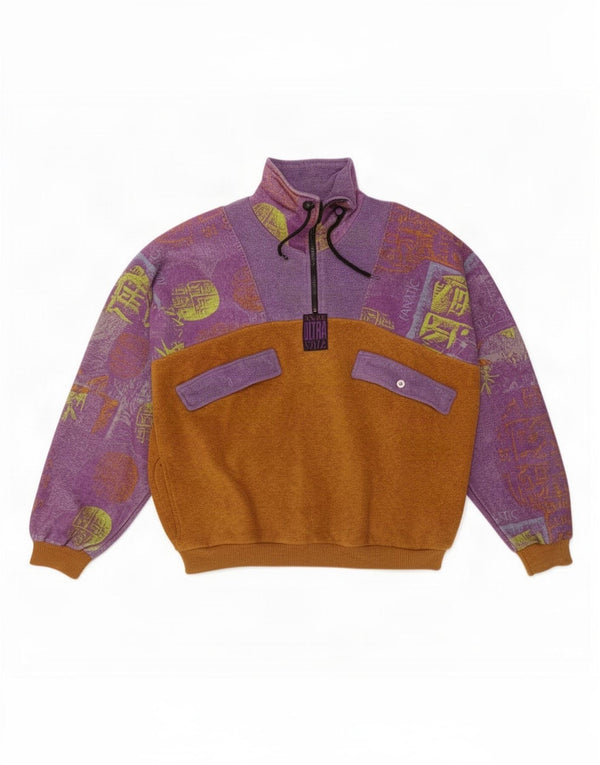 Jumper vintage pentru bărbați, cu fermoar și gât, fleece, XL, violet, color block