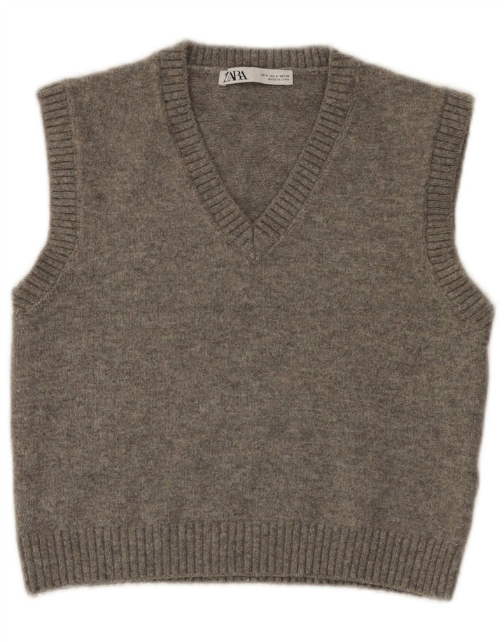 Zara Femei Vest Tank Top UK 10 Small Gri Poliester