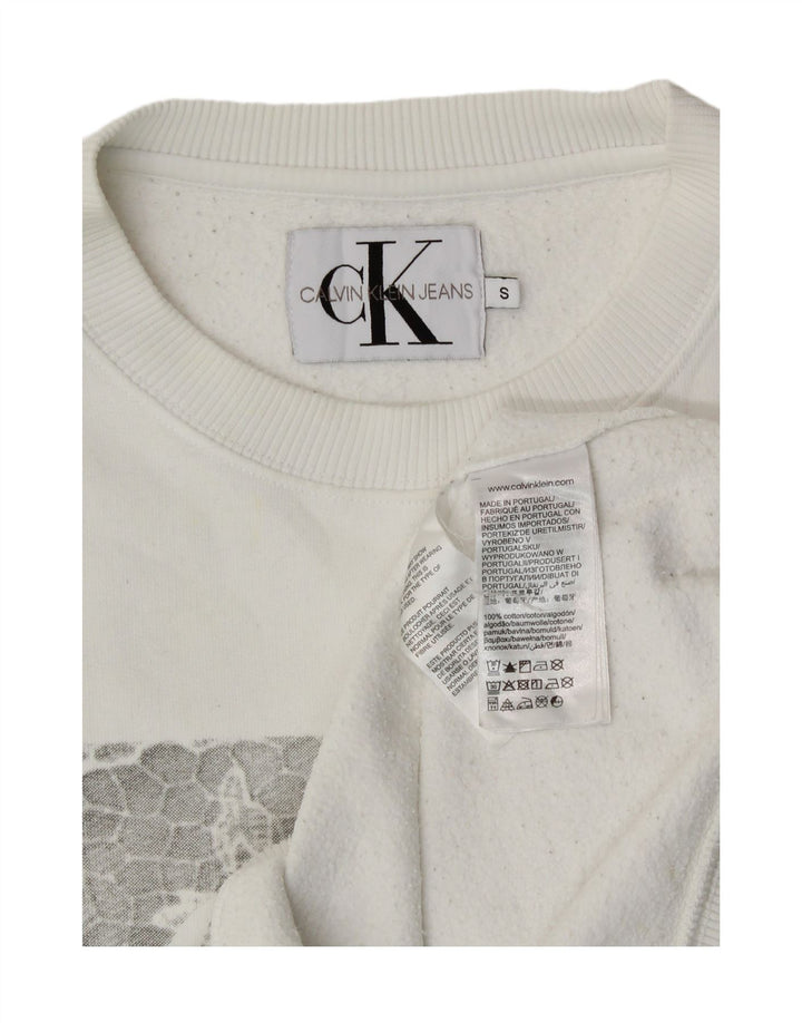 Calvin Klein Pulover cu grafic pentru femei UK 10 Bumbac alb mic