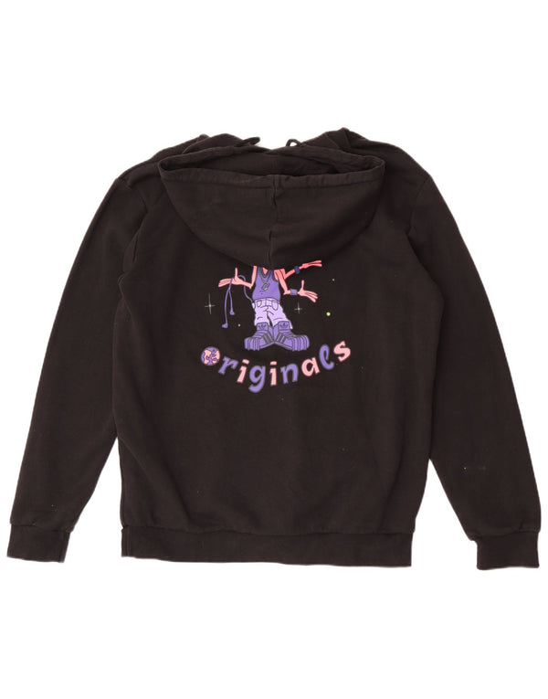 Pulover cu glugă cu grafic Adidas pentru femei UK 16, mare, negru, bumbac