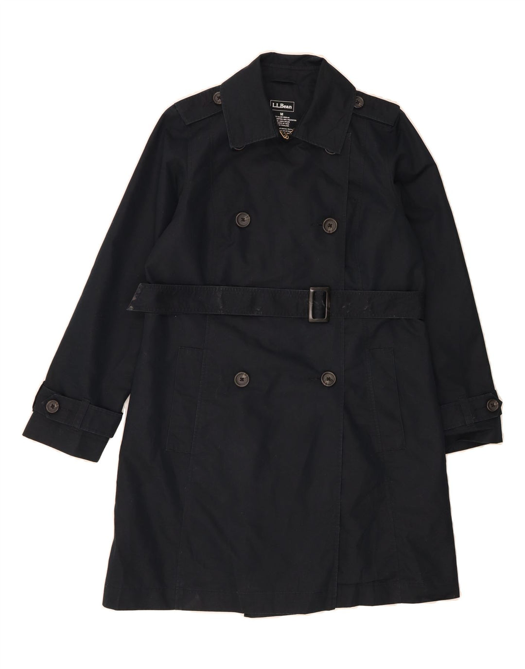 L.L.BEAN Womens Trench Coat UK 14 Medium Navy Blue Cotton Vintage L.L.Bean and Second-Hand L.L.Bean from Messina Hembry 