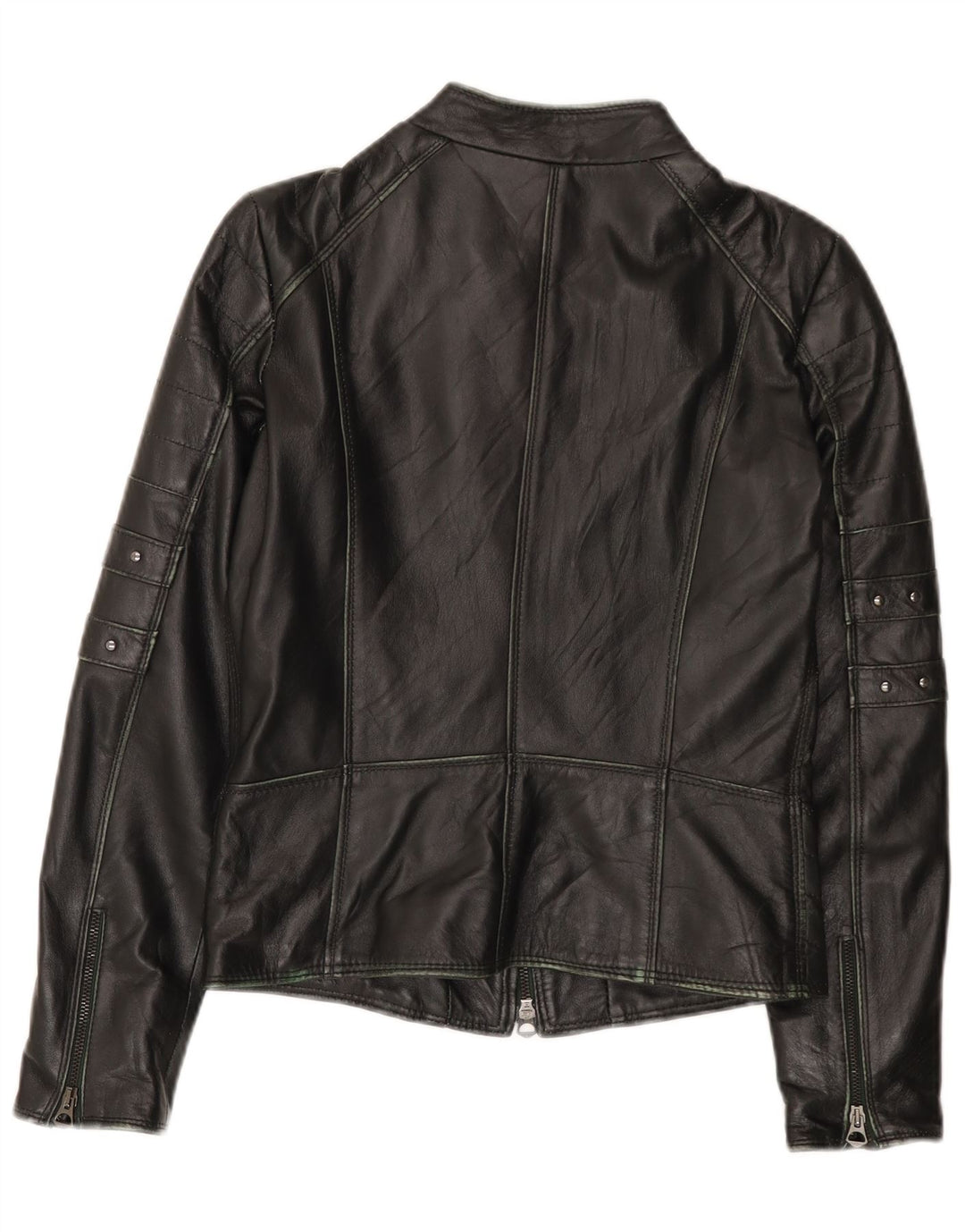 Jachetă Biker din piele vintage pentru femei IT 44 Medium Black Leather