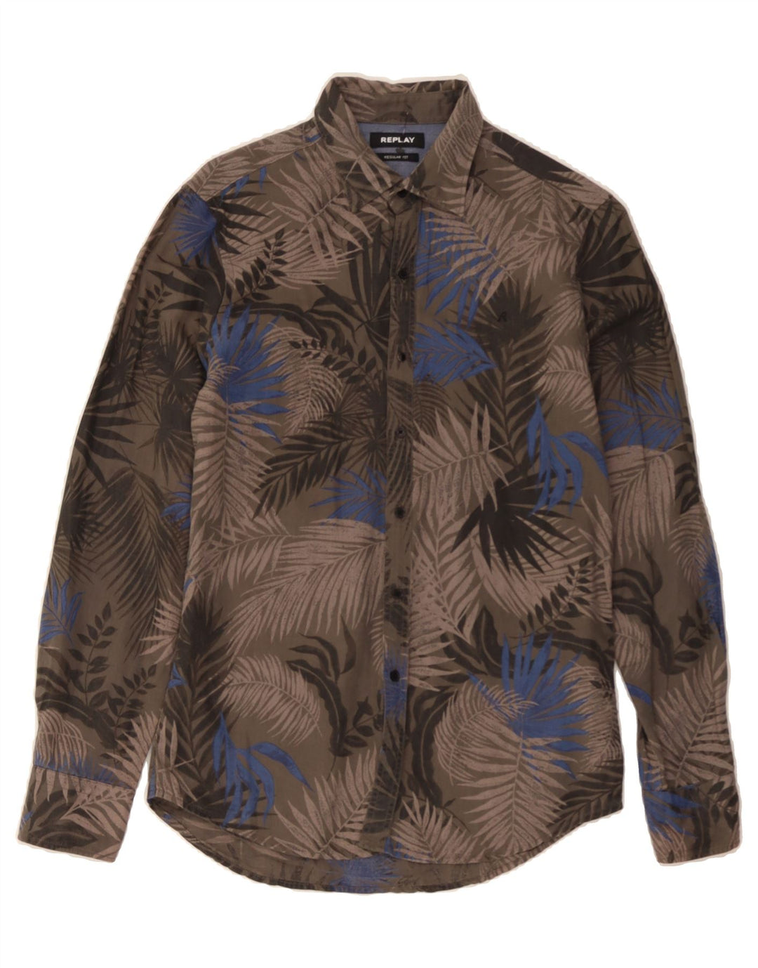 REPLAY Mens Regular Fit Abstract Pattern Shirt Small Grey Linen Vintage Replay and Second-Hand Replay from Messina Hembry 