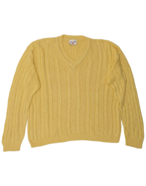 Pulover pentru bărbați Mazzonetto, cu decolteu în V, din bumbac galben mediu