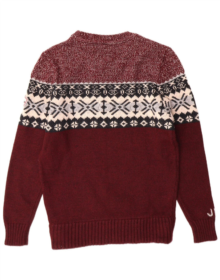 SUPERDRY Pulover pentru bărbați cu decolteu rotund XL Burgundy Fair Isle Classic