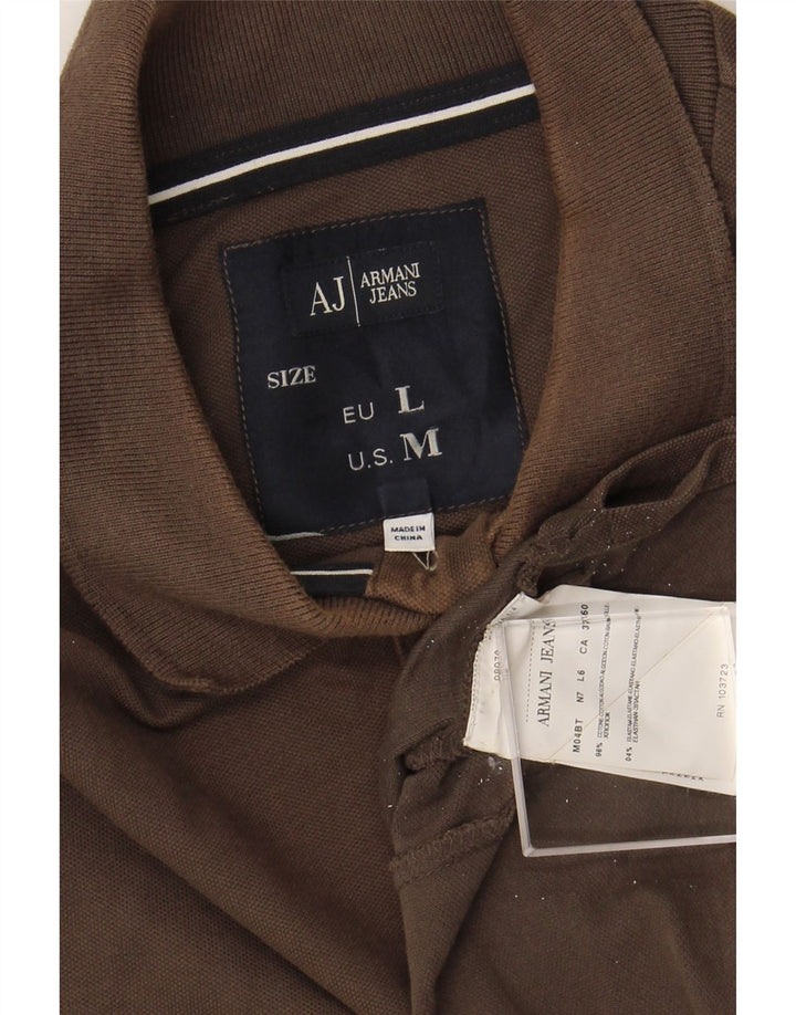 ARMANI JEANS Tricou polo cu mânecă lungă pentru bărbați, bumbac maro mediu