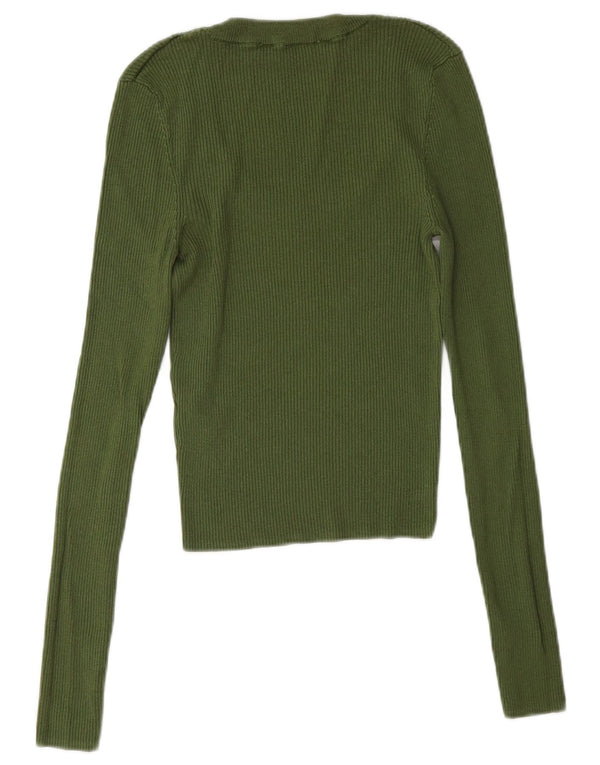 Top slim cu mânecă lungă pentru femei Zara UK 8 mic verde viscoză