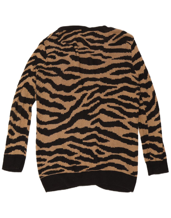 Pulover cardigan cu paragate Zara pentru femei UK 16 mare, maro, bumbac cu imprimeu animal