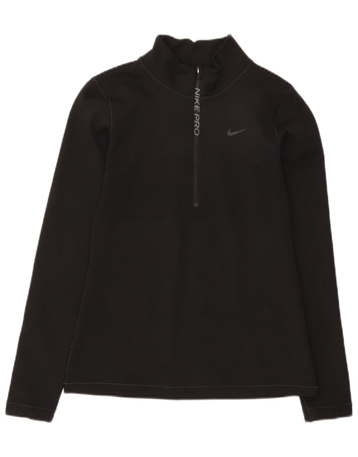 Top de trening pentru bărbați Dri Fit, cu fermoar și gât, din poliester negru