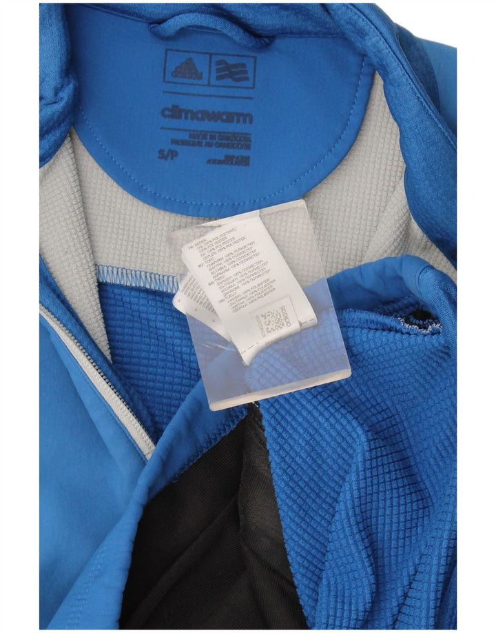 Pulover pentru bărbați Adidas Climawarm, cu fermoar, cu gât, poliester mic, albastru