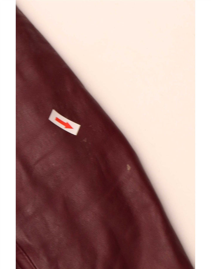 Jachetă vintage din piele cu 4 nasturi pentru femei UK 10 Mic Bordeaux