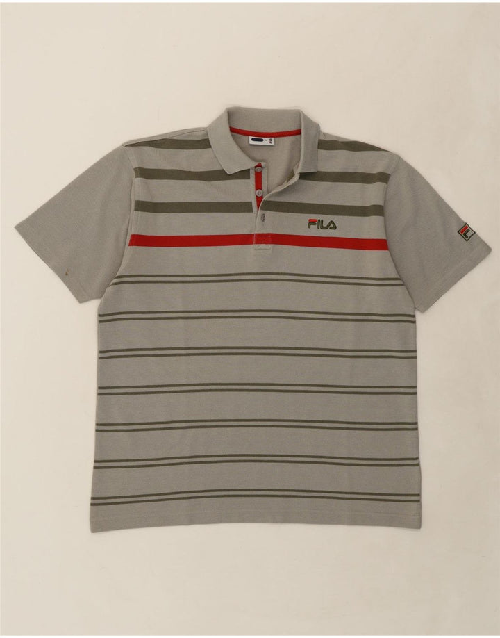 FILA Mens Polo Shirt Large Grey Striped Cotton Vintage Fila and Second-Hand Fila from Messina Hembry 