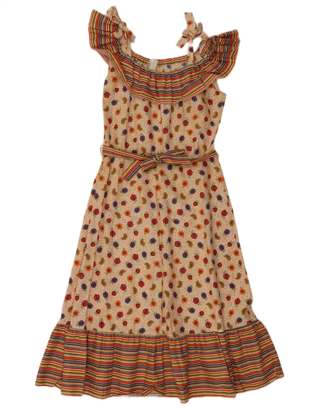 VINTAGE Rochie A-Line Fără mâneci pentru femei EU 36 Bumbac Paisley Bej Mic