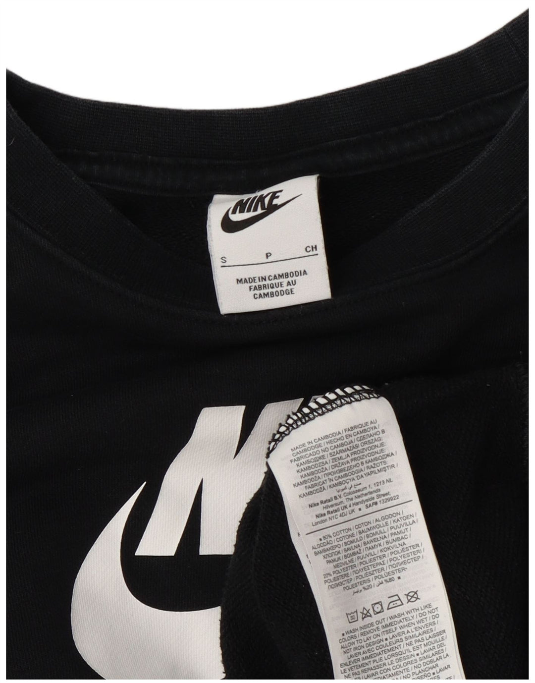Pulover supradimensionat cu grafic Nike pentru femei UK 10 Bumbac negru mic