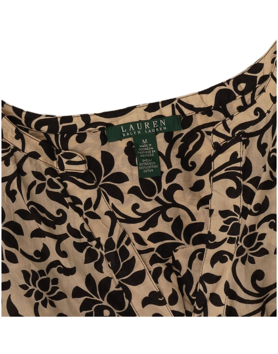 Bluză cu paragate RALPH LAUREN pentru femei UK 14, bumbac floral, bej mediu