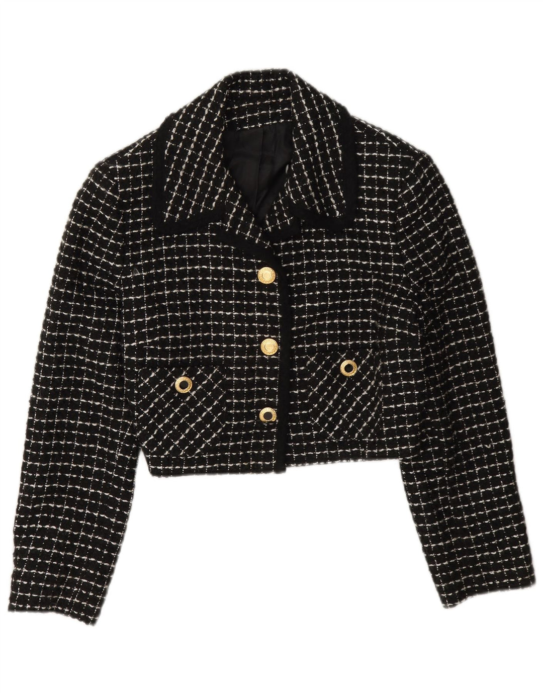 Jachetă vintage pentru femei, cu 3 nasturi, blazer IT 42 Medium Black Check