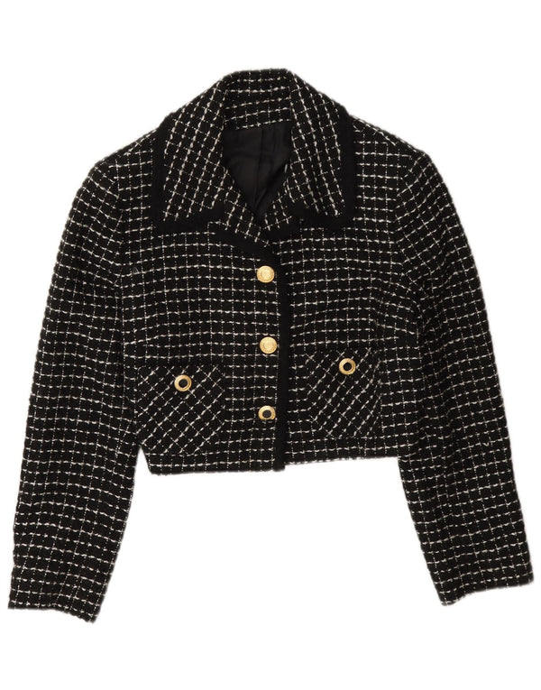 Jachetă vintage pentru femei, cu 3 nasturi, blazer IT 42 Medium Black Check