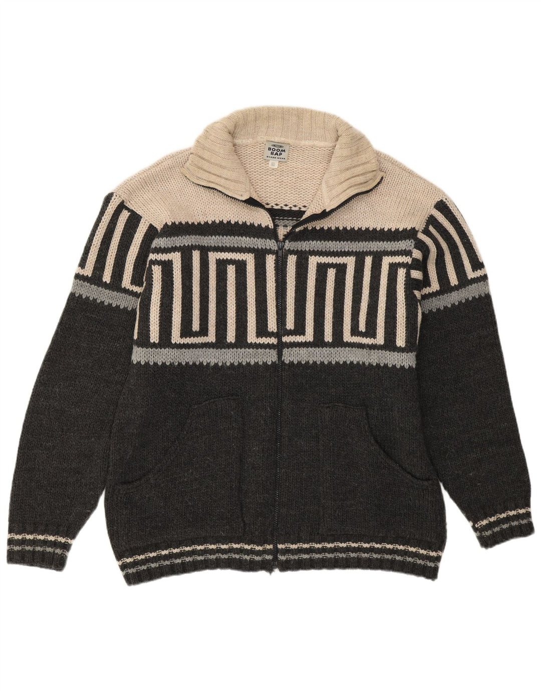 Pulover cardigan pentru bărbați BOOM BAP, mare, gri geometric, acrilic