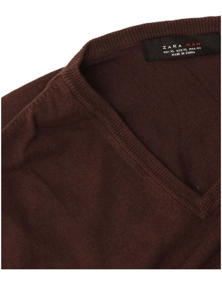 Pulover pentru bărbați Zara, cu decolteu în V, XL, maro