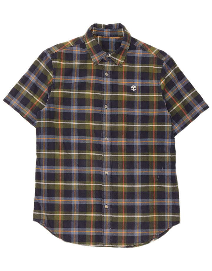 Cămașă cu mânecă scurtă pentru bărbați Timberland, din bumbac cu carouri, albastru bleumarin mediu