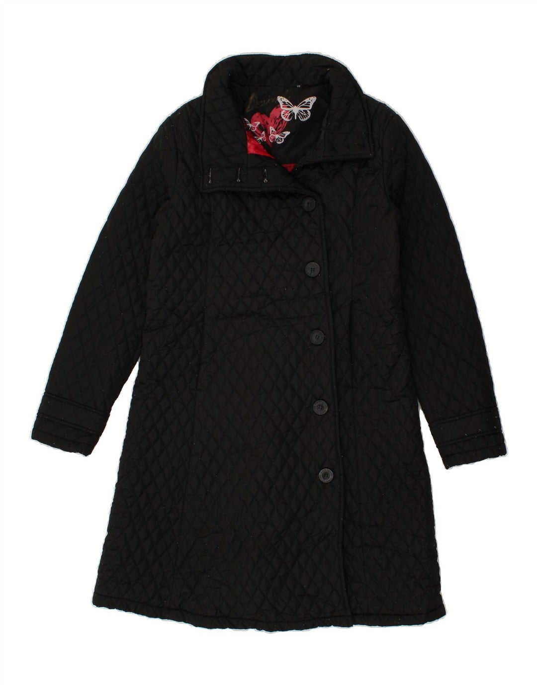 DESIGUAL Womens Quilted Overcoat IT 44 Medium Black Polyester Vintage Desigual and Second-Hand Desigual from Messina Hembry 