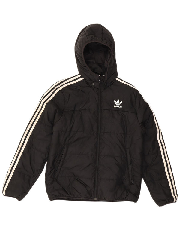 Jachetă căptușită cu glugă Adidas pentru băieți 13-14 ani, poliester negru