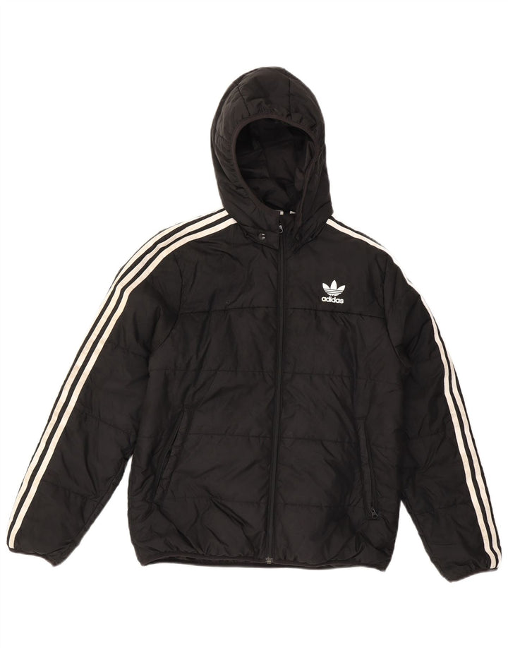 Jachetă căptușită cu glugă Adidas pentru băieți 13-14 ani, poliester negru