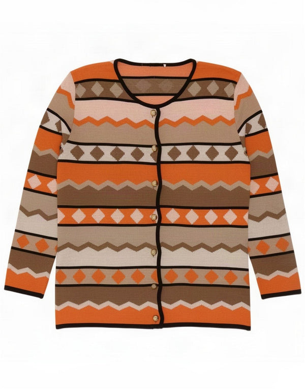 Pulover Cardigan Vintage pentru Damă UK 16 Mare Portocaliu Geometric Viscoză