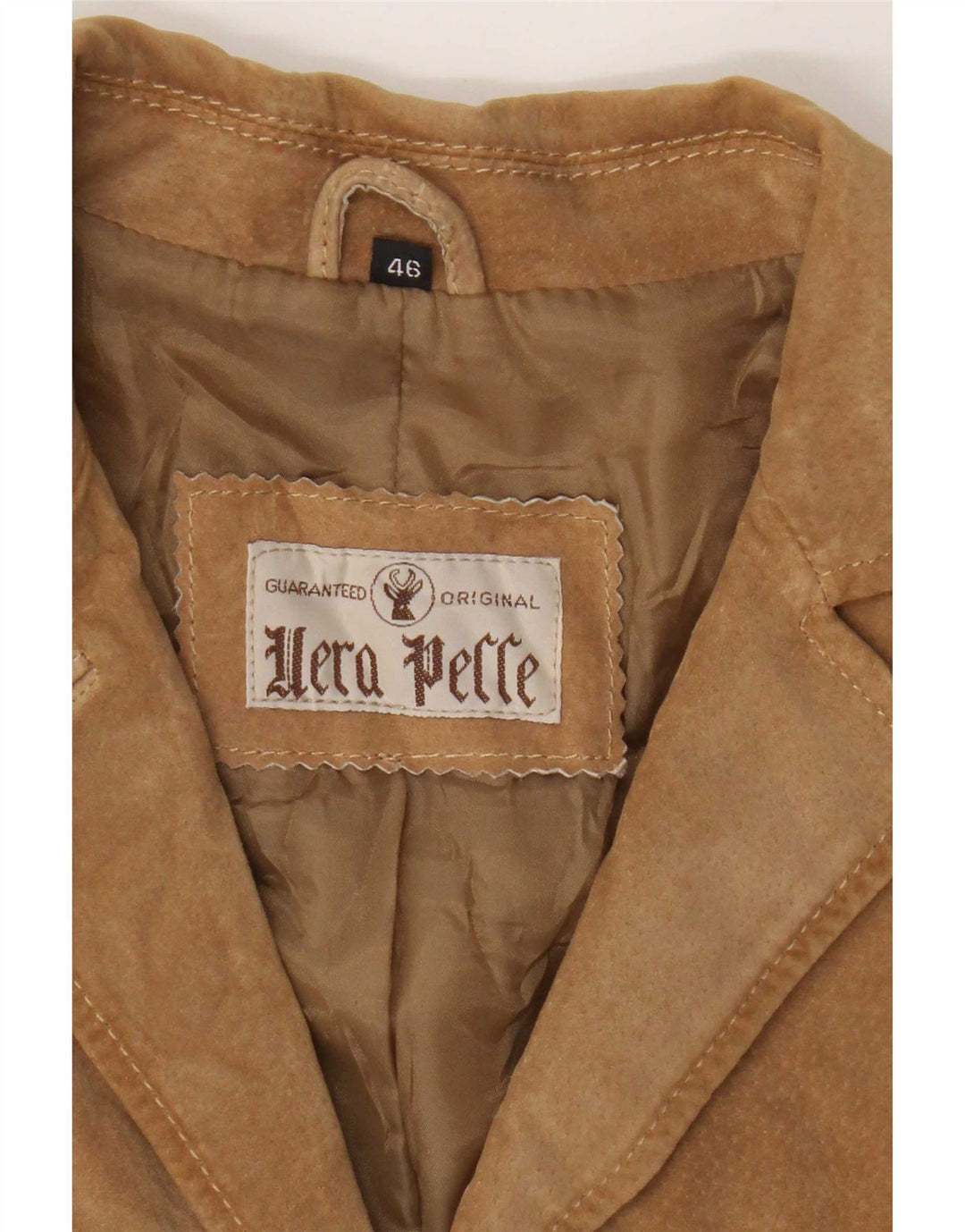 Jachetă vintage de damă din piele intoarsa cu 3 nasturi IT 46 din piele mare bej