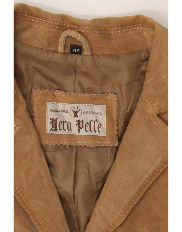 Jachetă vintage de damă din piele intoarsa cu 3 nasturi IT 46 din piele mare bej