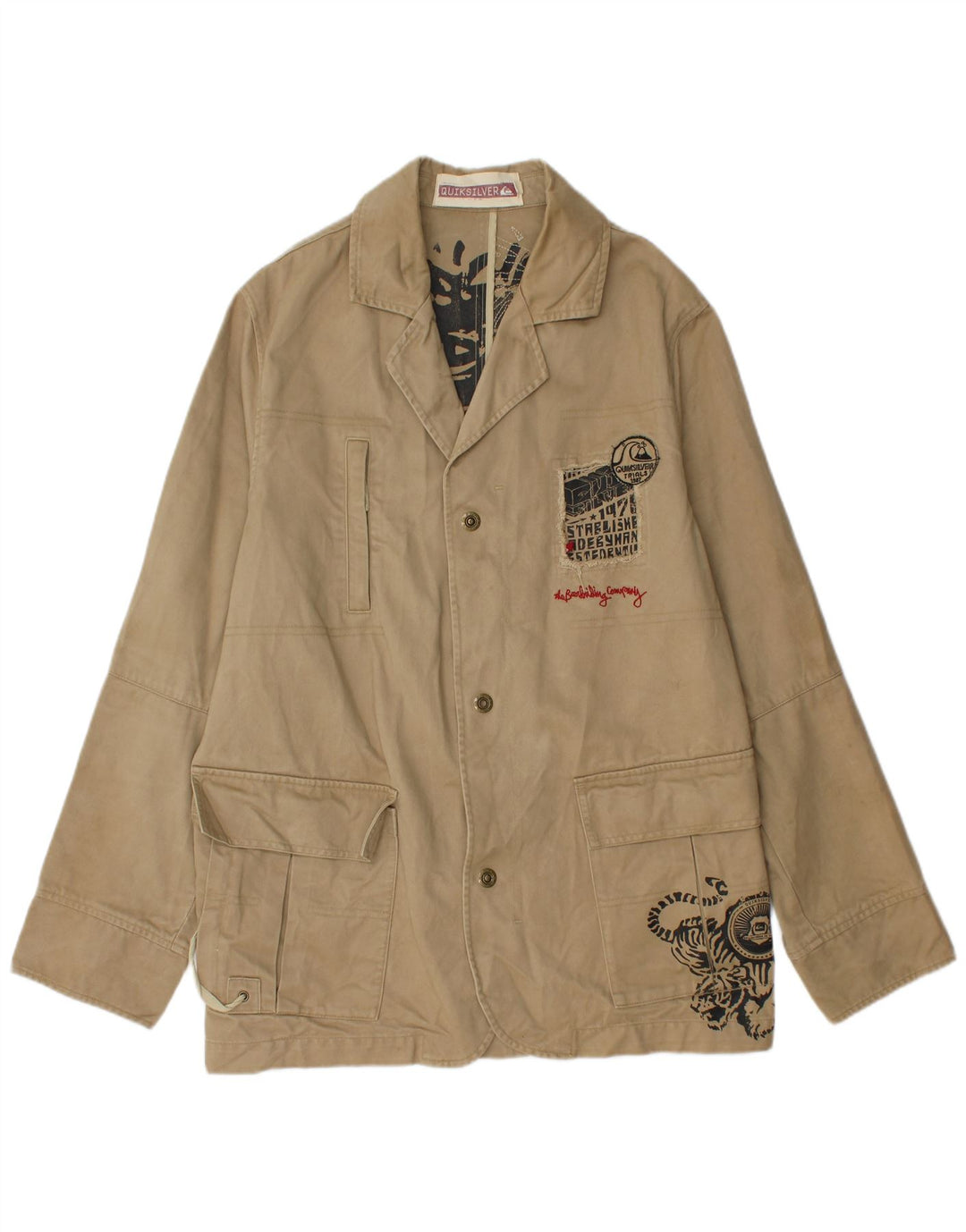 Jachetă grafică Quiksilver pentru bărbați UK 40, mare, bej, bumbac