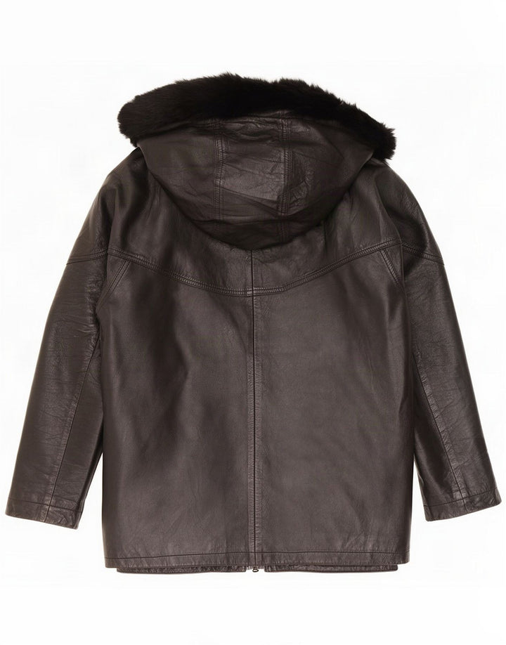 Jachetă de piele supradimensionată pentru femei cu glugă de epocă IT 44 Medium Black