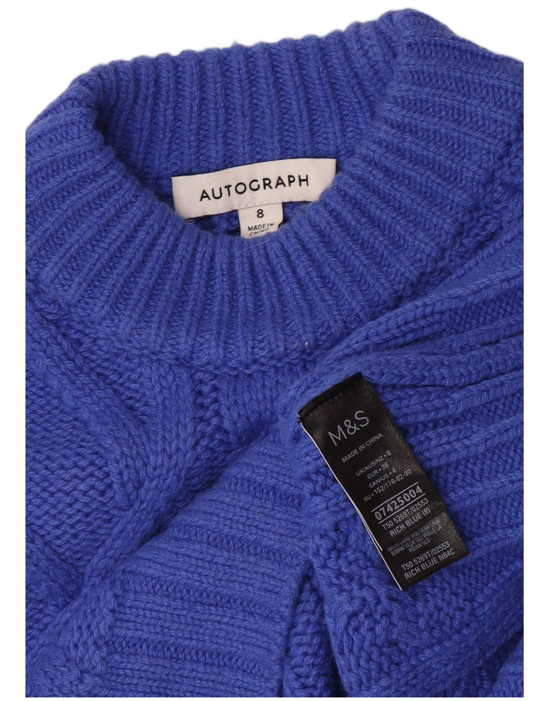 Pulover cu gât țestoasă cu autograf pentru femei Marks & Spencer UK 8 Small Blue