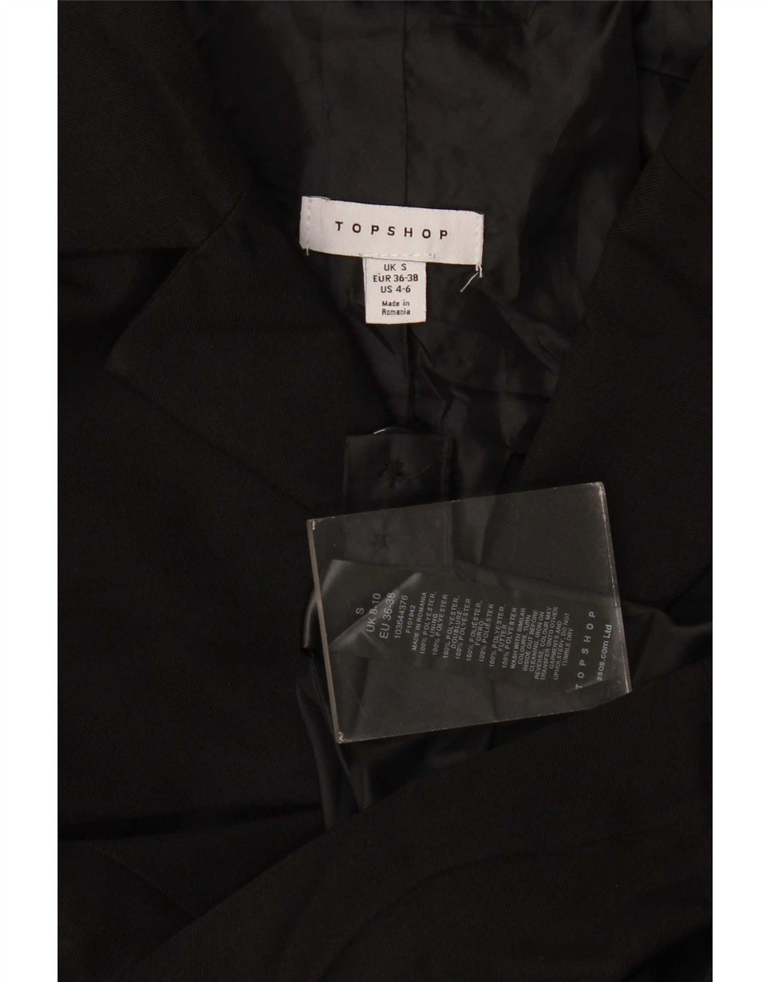 Topshop Jachetă pentru femei supradimensionată cu 3 nasturi, UK 10, poliester negru mic