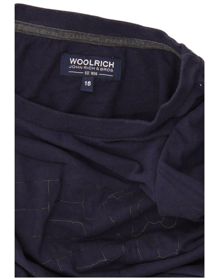 WOOLRICH Womens Graphic Top Long Sleeve UK 16 Large  Navy Blue