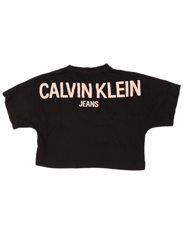 Calvin Klein Jeans Tricou cu grafic crop pentru femei Top UK 14 Medium Black