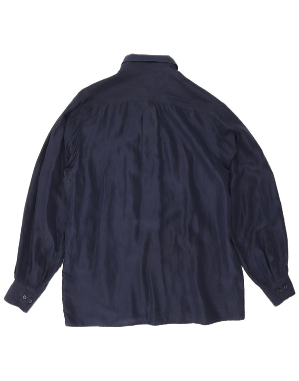 Cămașă Vintage pentru bărbați, mătase mare, albastru bleumarin