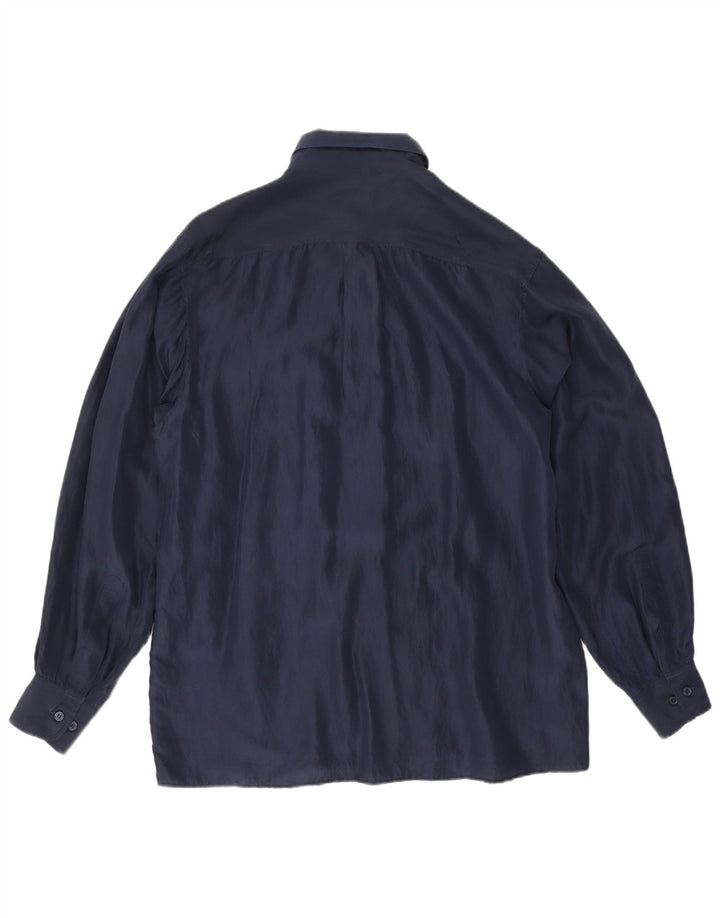 Cămașă Vintage pentru bărbați, mătase mare, albastru bleumarin