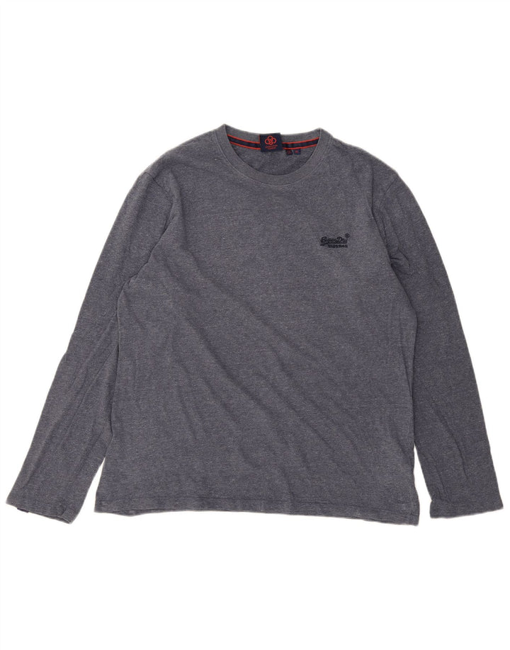SUPERDRY Top pentru bărbați cu mânecă lungă XL albastru bumbac cu pete